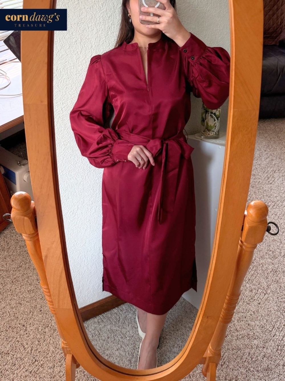 Scotch & Soda Burgundy Satin Midi Dress - Size M
